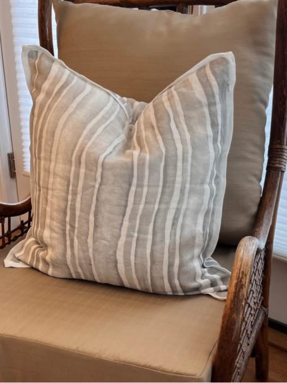 Serena & Lily Gray and White Striped Linen Pillow Cover